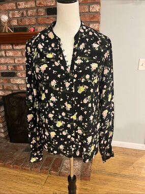 Zadig & Voltaire Black Floral Long-Sleeve Blouse with Pink & Green Accents $328
